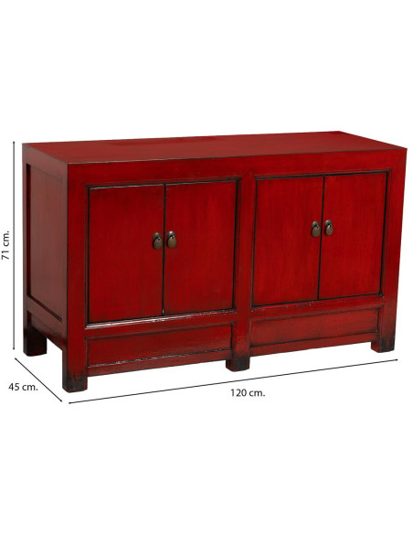 Buffet bas rouge laqué bois d’orme 120x45x71 cm Shaxi