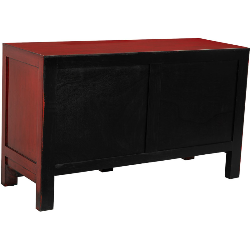 Buffet bas rouge laqué bois d’orme...