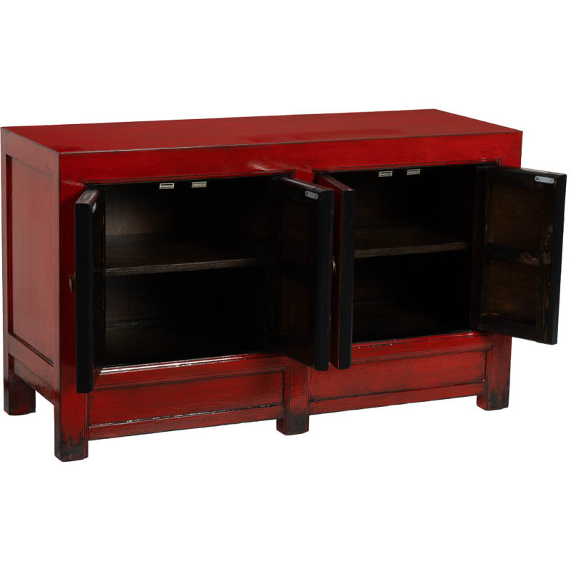 Buffet bas rouge laqué bois d’orme...