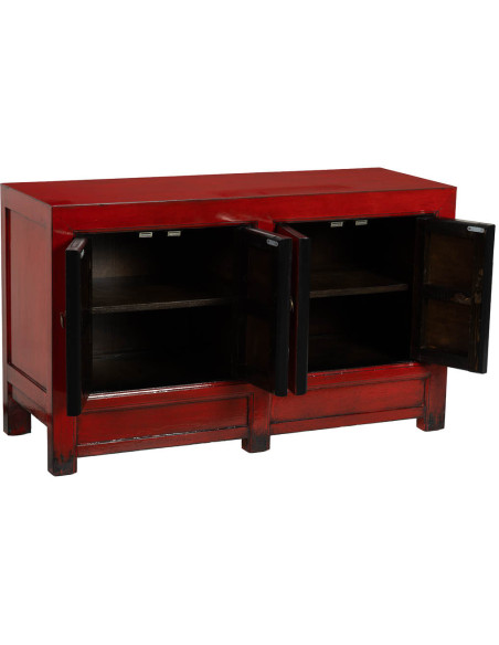 Buffet bas rouge laqué bois d’orme 120x45x71 cm Shaxi