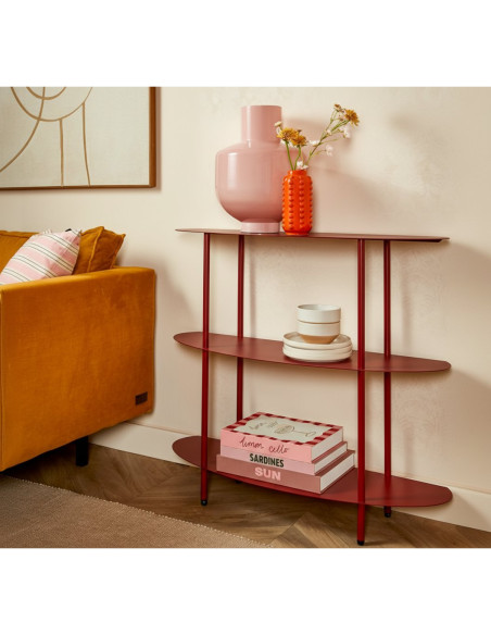 Étagère console métal rouge 3 niveaux 90x28x81 cm Albi