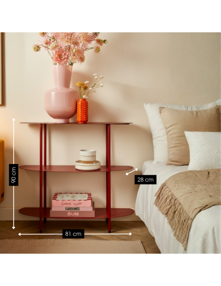 Étagère console métal rouge 3 niveaux 90x28x81 cm Albi
