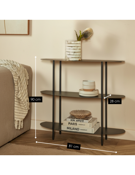 Étagère console métal noir 3 niveaux 90x28x81 cm Albi