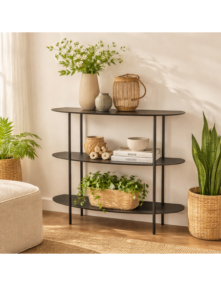 Étagère console métal noir 3 niveaux 90x28x81 cm Albi