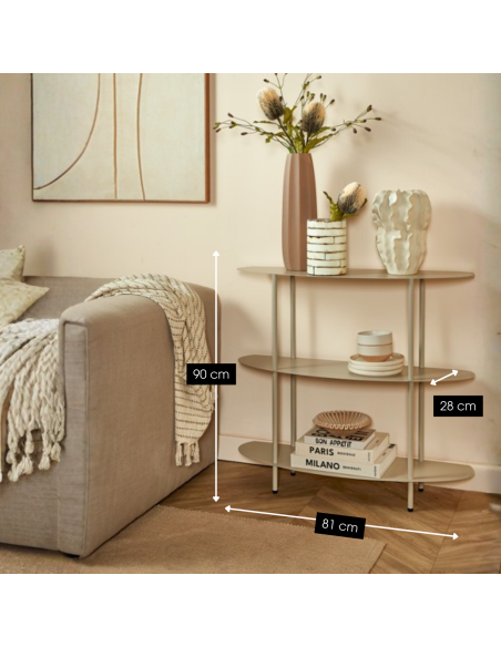 Étagère console métal blanc cassé 3 niveaux 90x28x81 cm Albi