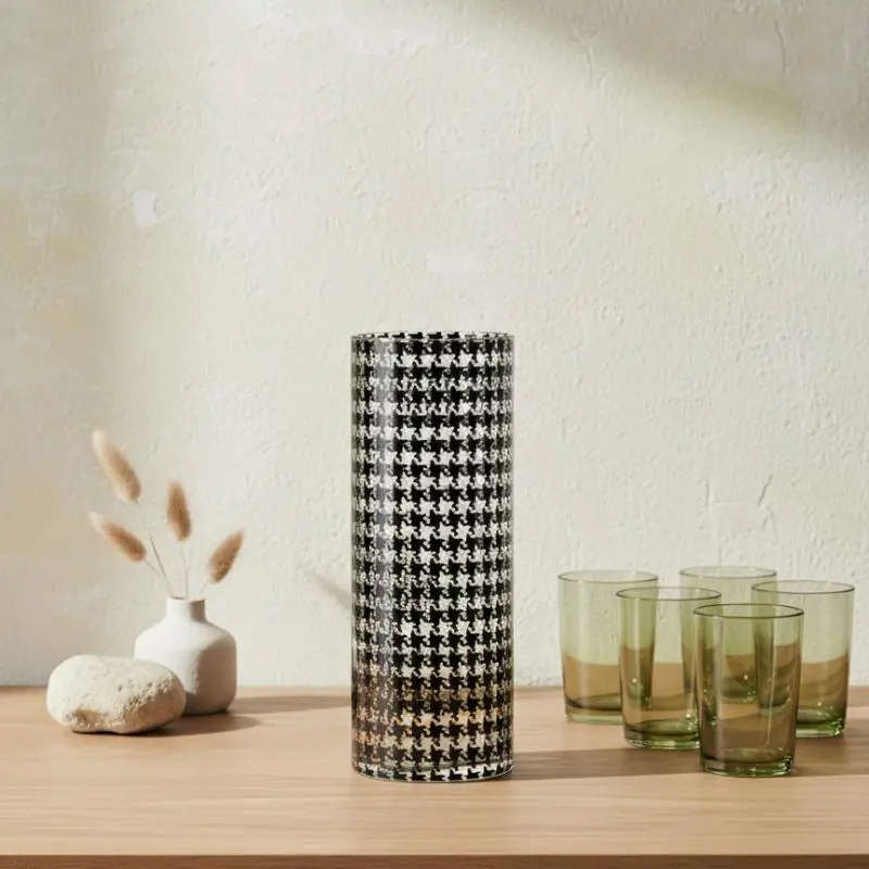 Vase cylindrique verre pied-de-poule...