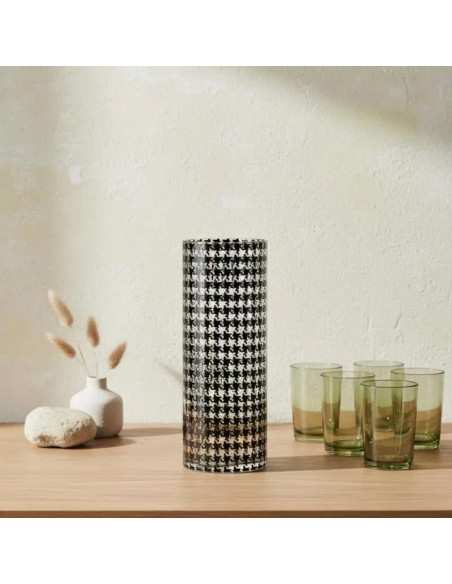 Vase cylindrique verre pied-de-poule 12x12x30 cm Biella