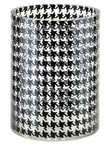Vase cylindrique verre pied-de-poule noir blanc 15x15x20...