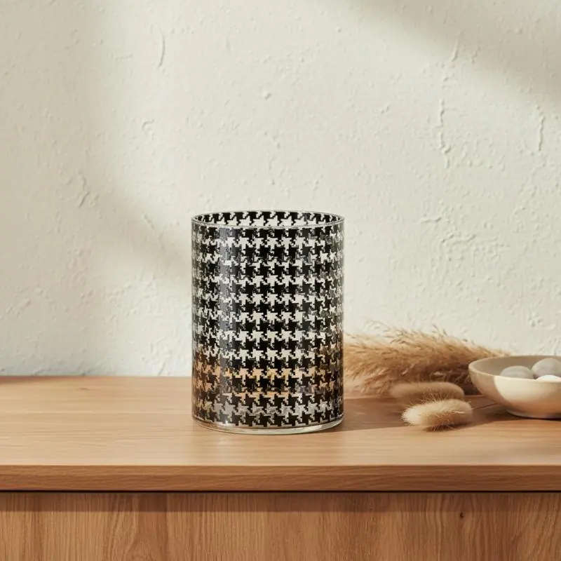 Vase cylindrique verre pied-de-poule...