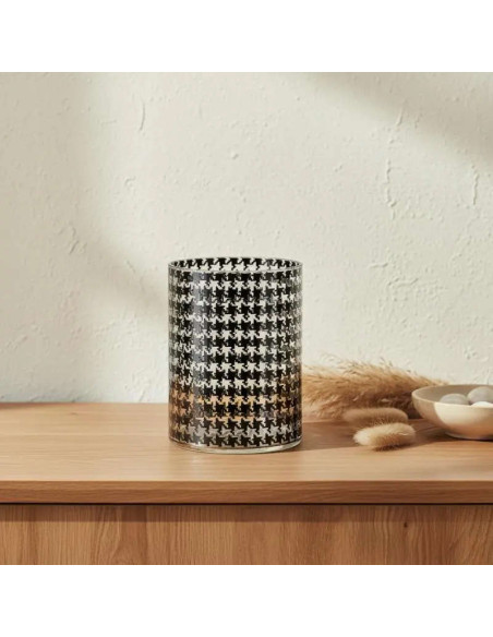 Vase cylindrique verre pied-de-poule noir blanc 15x15x20 cm Biella