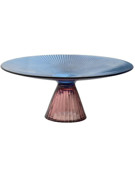 Présentoir à gâteau sur pied verre bleu rose 26x10 cm...