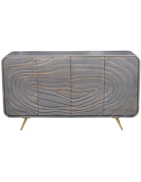 Buffet 4 portes en bois de manguier gris 149 cm Karaikudi