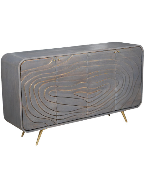 Buffet 4 portes en bois de manguier gris 149 cm Karaikudi