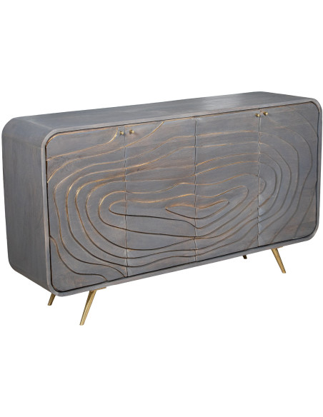 Buffet 4 portes en bois de manguier gris 149 cm Karaikudi