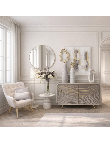 Buffet 4 portes en bois de manguier gris 149 cm Karaikudi