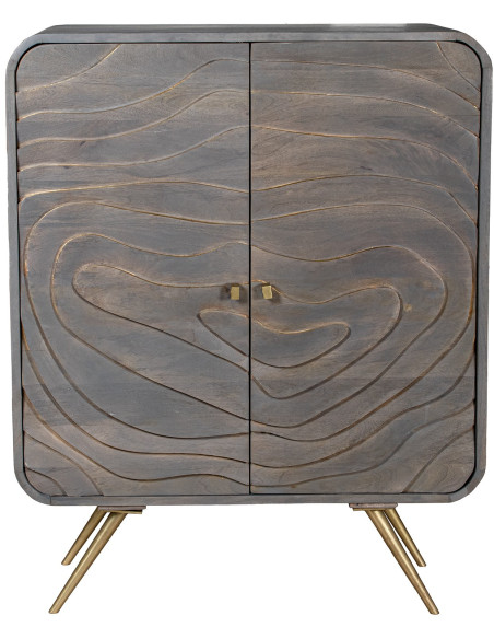 Buffet haut 2 portes en bois de manguier gris 90x42x110 cm Karaikudi