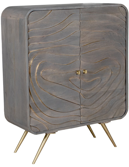 Buffet haut 2 portes en bois de manguier gris 90x42x110 cm Karaikudi