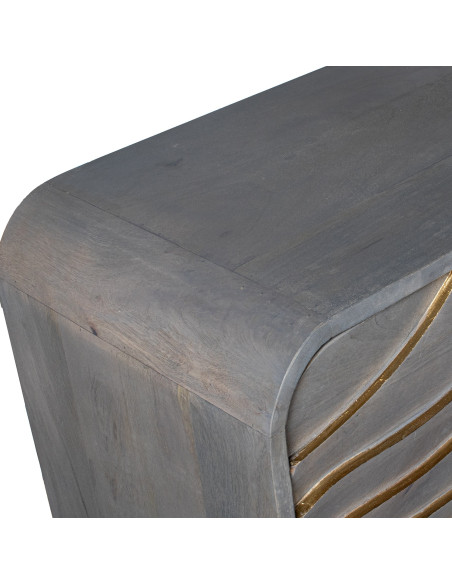 Buffet haut 2 portes en bois de manguier gris 90x42x110 cm Karaikudi