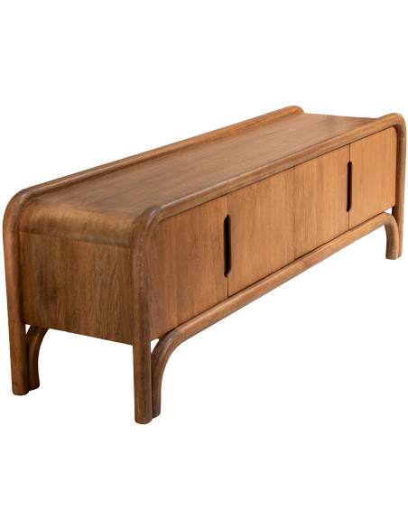 Meuble TV 4 portes en bois de manguier naturel 160x40x50 cm Sankheda