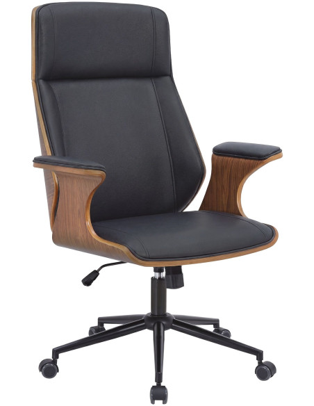 Fauteuil de bureau noir et noyer à roulettes Boppard