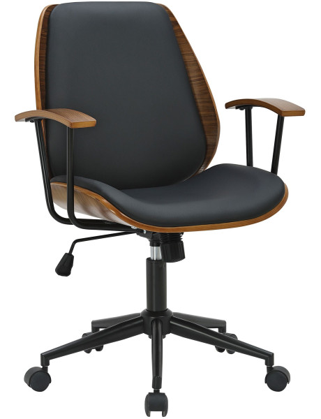 Chaise de bureau noire et noyer à roulettes Korycany