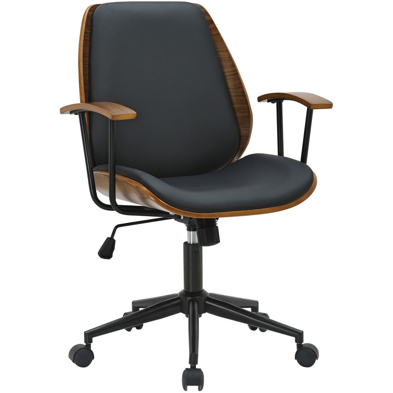 Chaise de bureau noire et noyer à...
