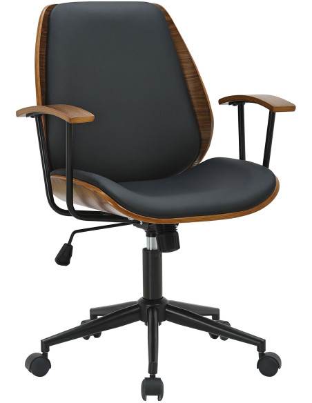 Chaise de bureau noire et noyer à roulettes Korycany