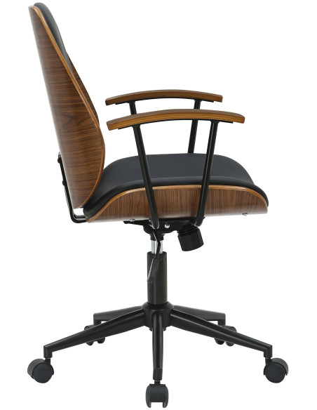 Chaise de bureau noire et noyer à roulettes Korycany