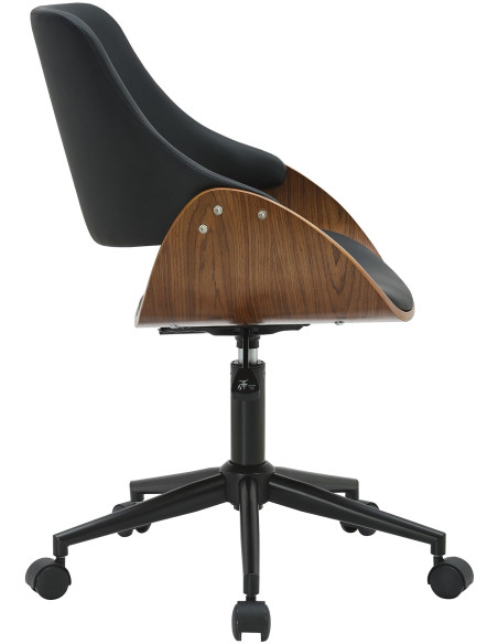 Chaise de bureau noire et noyer à roulettes Laholm