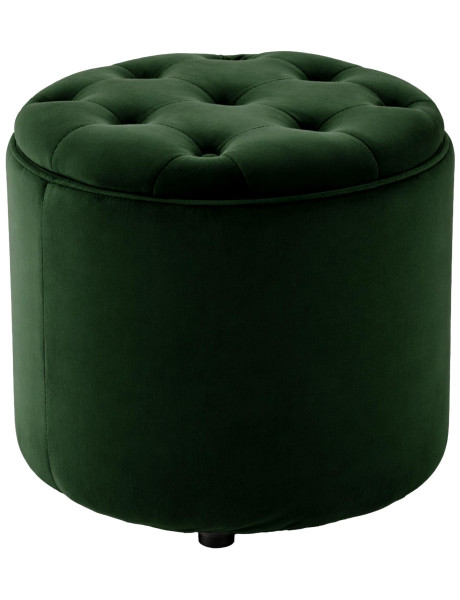 Pouf coffre rond capitonné en velours vert 44x44x42 cm...