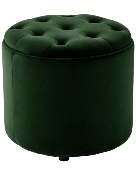 Pouf coffre rond capitonné en velours vert 44x44x42 cm Paimpol