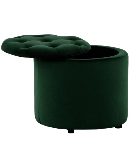 Pouf coffre rond capitonné en velours vert 44x44x42 cm Paimpol