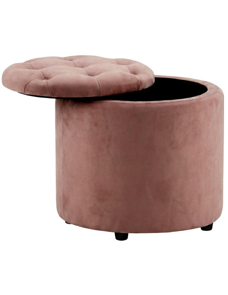 Pouf coffre rond capitonné velours rose poudré 44x44x42 cm Paimpol