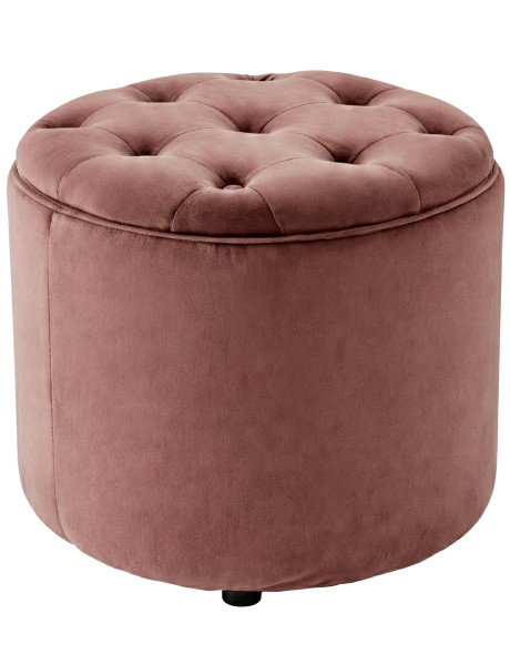 Pouf coffre rond capitonné velours rose poudré 44x44x42...