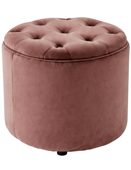 Pouf coffre rond capitonné velours rose poudré 44x44x42 cm Paimpol
