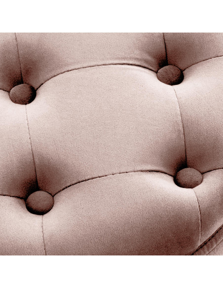 Pouf coffre rond capitonné velours rose clair 44x44x42 cm Paimpol