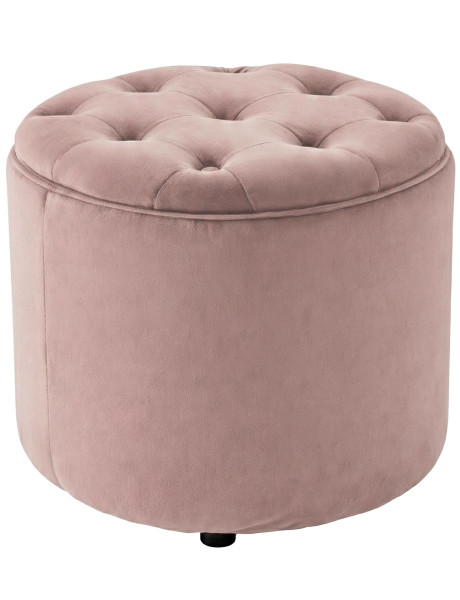 Pouf coffre rond capitonné velours rose clair 44x44x42 cm...