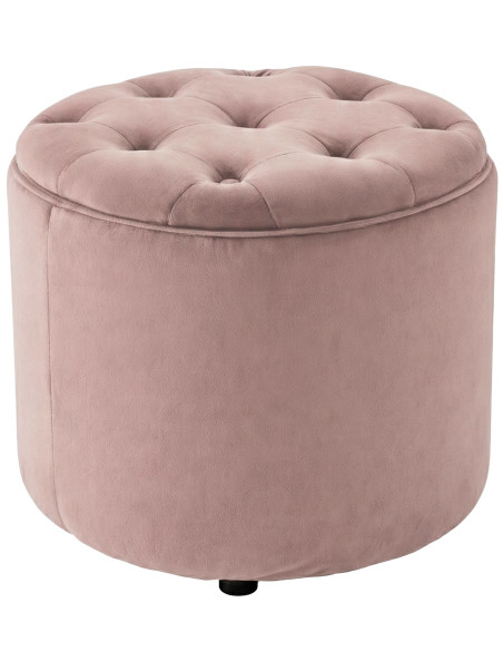 Pouf coffre rond capitonné velours rose clair 44x44x42 cm Paimpol
