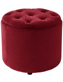 Pouf coffre rond capitonné velours rouge 44x44x42 cm Paimpol