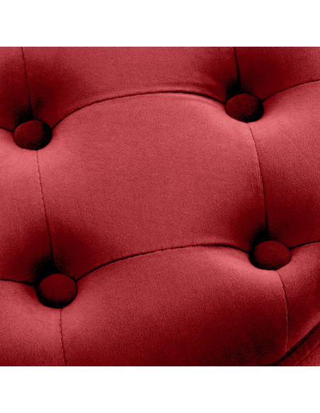 Pouf coffre rond capitonné velours rouge 44x44x42 cm Paimpol