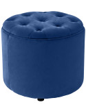 Pouf coffre rond capitonné velours bleu profond 44x44x42 cm Paimpol