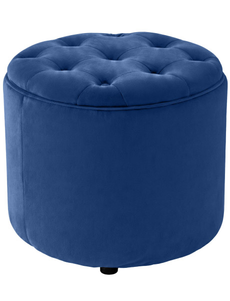 Pouf coffre rond capitonné velours bleu profond 44x44x42...