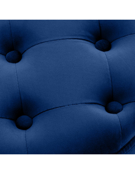 Pouf coffre rond capitonné velours bleu profond 44x44x42 cm Paimpol
