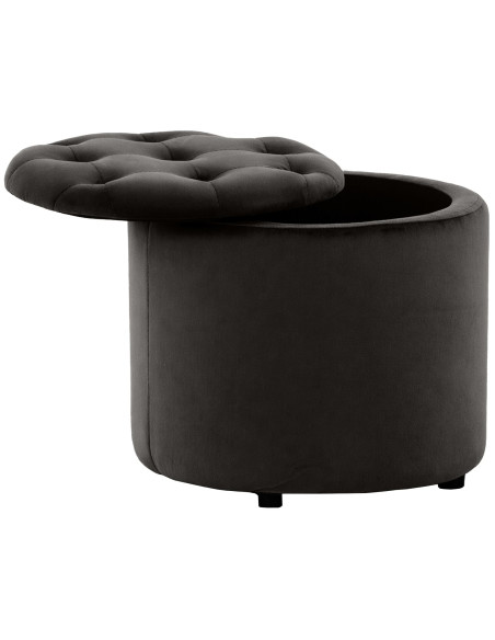 Pouf coffre rond capitonné velours gris anthracite 44x44x42 cm Paimpol