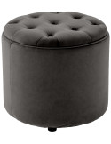 Pouf coffre rond capitonné velours gris anthracite 44x44x42 cm Paimpol