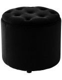 Pouf coffre rond capitonné velours noir 44x44x42 cm Paimpol
