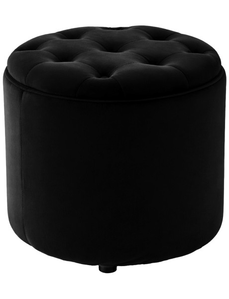 Pouf coffre rond capitonné velours noir 44x44x42 cm Paimpol