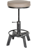 Tabouret industriel réglable polyuréthane taupe argent vieilli Terni