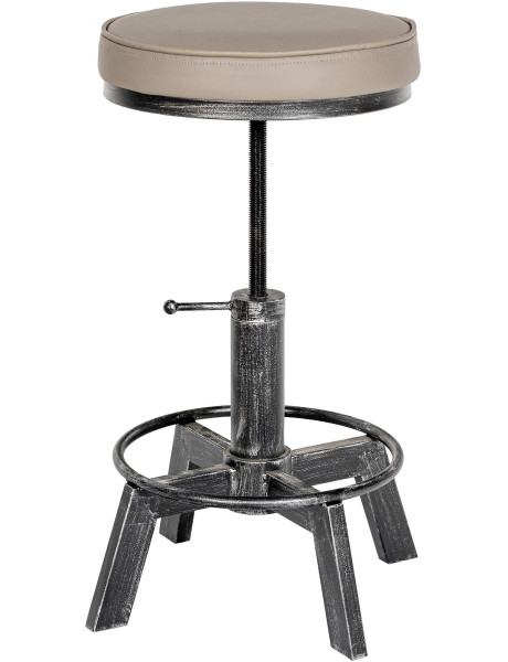 Tabouret industriel réglable polyuréthane taupe argent...