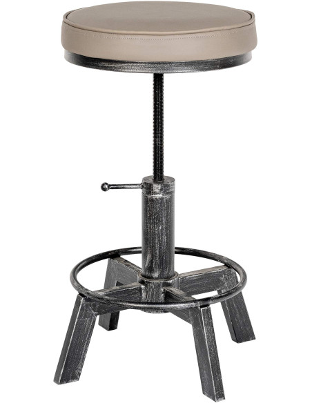 Tabouret industriel réglable polyuréthane taupe argent vieilli Terni